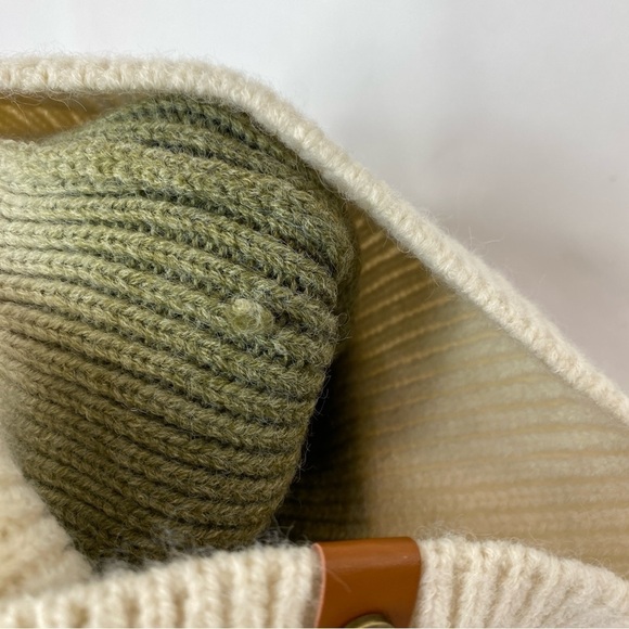 FRYE & CO Knit Pompom Stocking Winter Cap Hat Green & Cream Colorblock Dip Dye - Picture 9 of 9